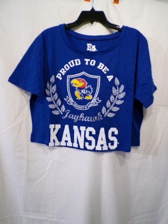 E5 Tops - E5 College Classics Kansas Jayhawks Women's Cropped T-Shirt M Blue